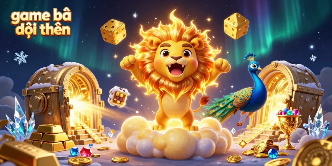 Experience thrilling game bài đổi thưởng with vibrant casino elements surrounding a majestic lion.