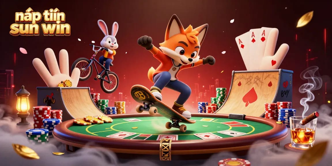 Engage in nạp tiền sun win with dynamic casino action featuring playful characters amidst vibrant poker elements.