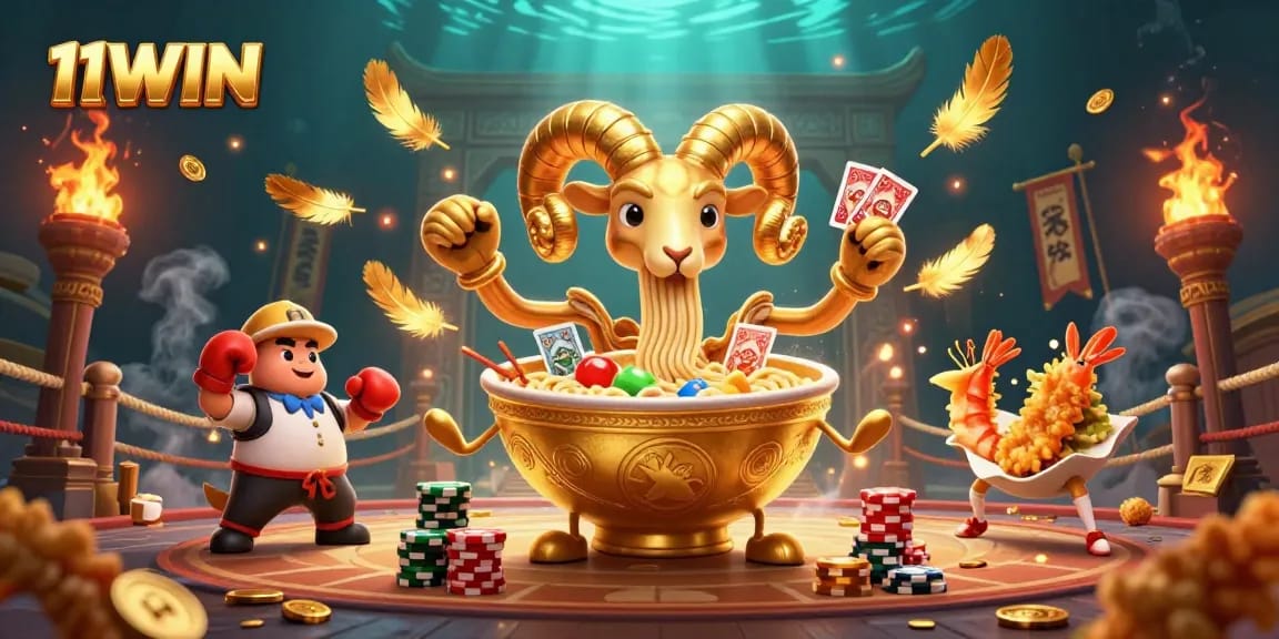 Experience thrilling gameplay with 11WIN's dynamic casino scene featuring vibrant characters and elements.