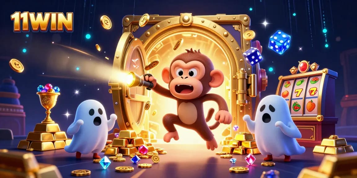 Experience fun and excitement at 11WIN with a lively 3D casino scene filled with treasures.