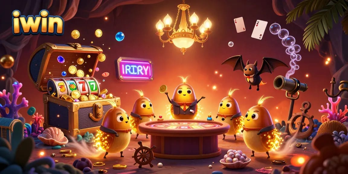 Illuminate your gaming experience with iwin's unique underwater casino scene featuring vibrant glowworms.
