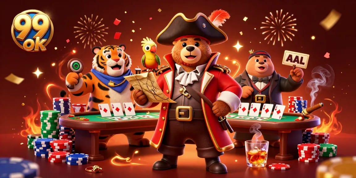 Engage in thrilling poker action with 99 ok casino characters amidst vibrant gaming elements.