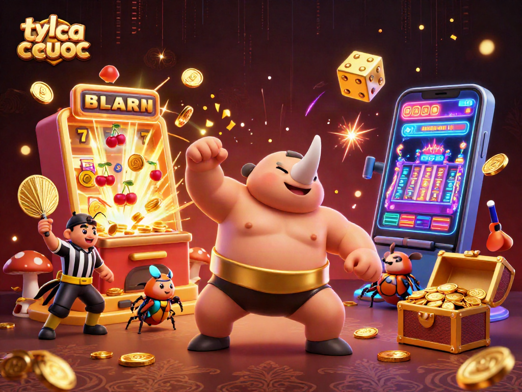 Celebrate winning with ty le ca cuoc as the beetle champion stomps coins amidst vibrant casino chaos.