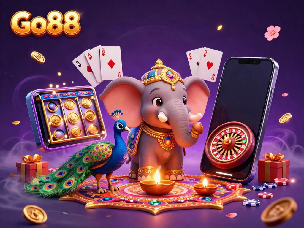 Experience excitement with Go88's dynamic 3D casino scene featuring lively characters and vibrant game elements.