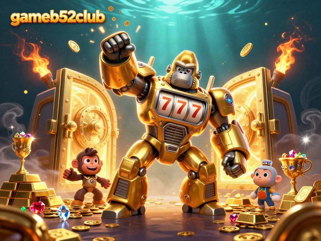 Experience the thrill of gameb52club with vibrant 3D casino elements and characters bursting with excitement.