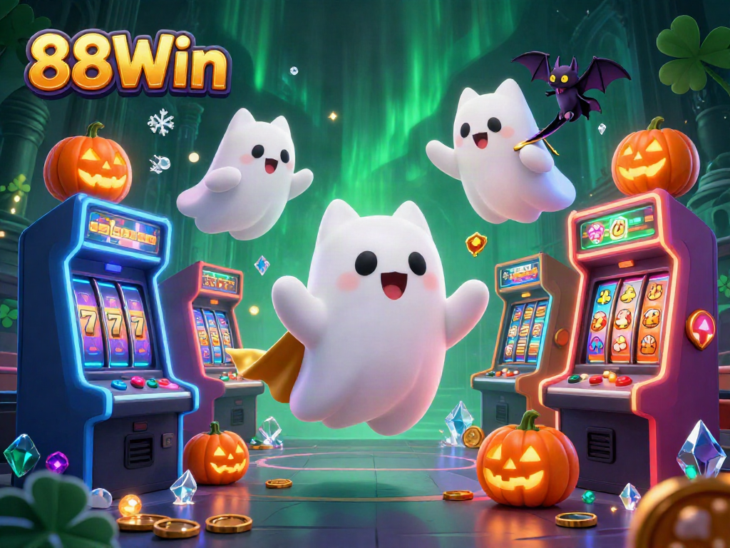 Experience thrilling gaming excitement with the ghost cat and bat at 88Win's haunted casino.