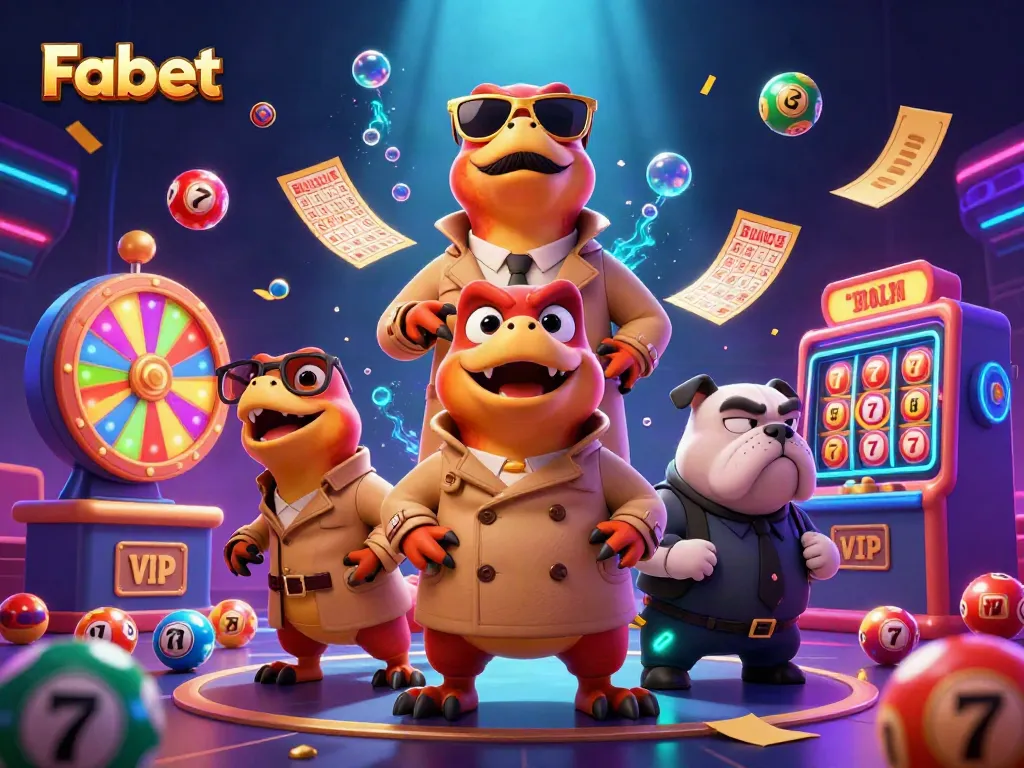 Experience exciting gaming with Fabet in a vibrant casino scene filled with action elements.