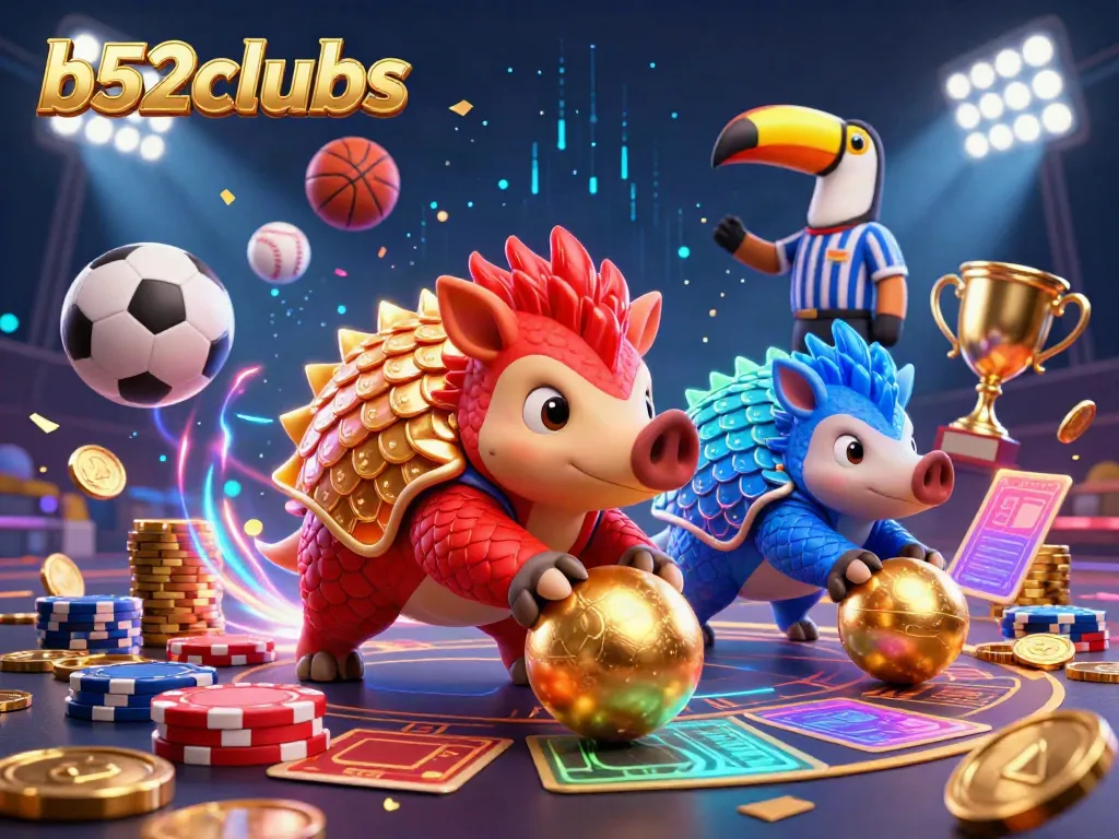Bowl through poker chips in an exciting game scene featuring b52clubs with vibrant pangolins and sports elements.