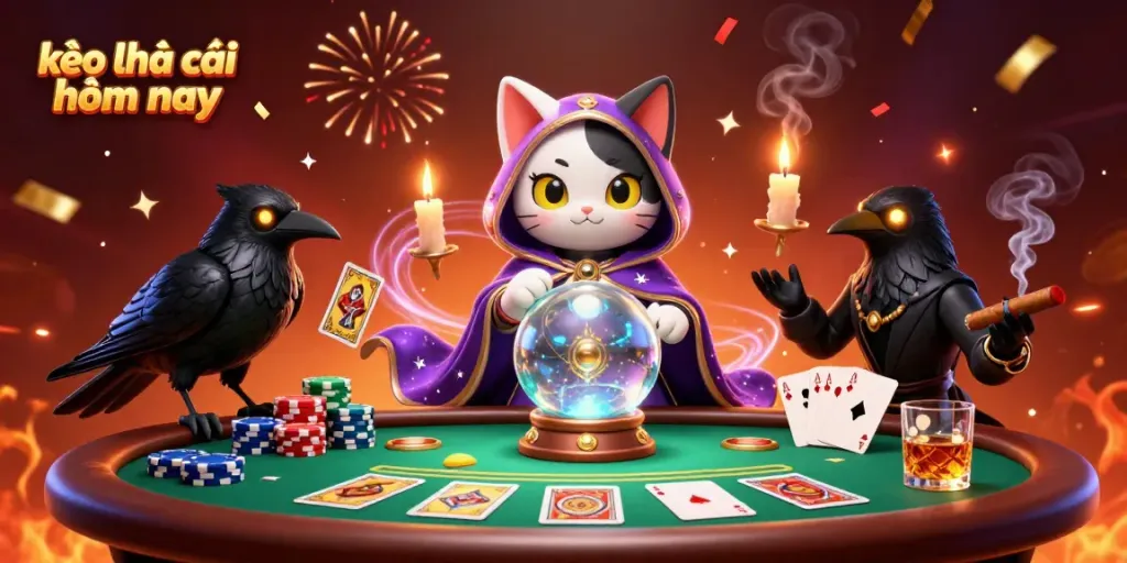 Bet using kèo nhà cái hôm nay with mystic characters and vibrant casino elements.