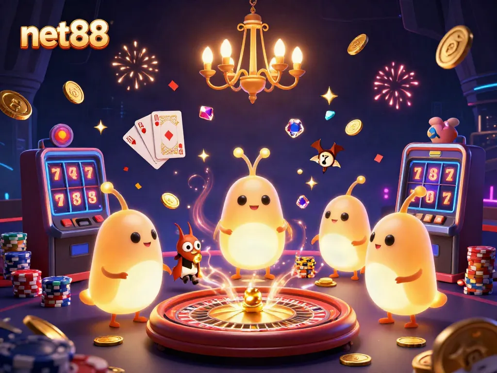 Experience the excitement at net88 Casino with glowing characters and dynamic games lighting up the action.