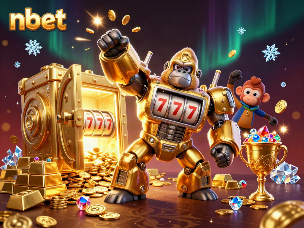 Engage with nbet's thrilling gold-filled casino adventure featuring a gorilla mech.