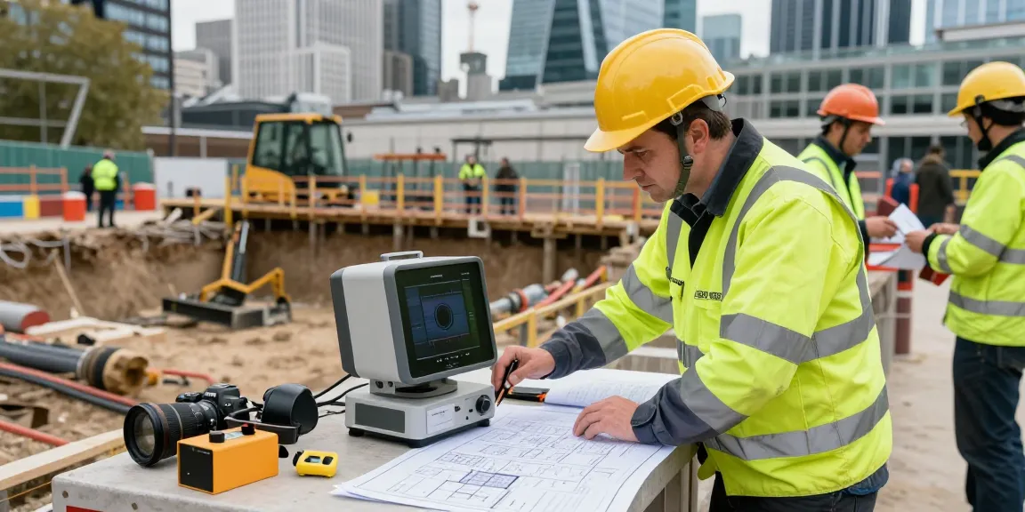 GPR Surveys London: Professional conducting Ground Penetrating Radar survey at urban construction site.