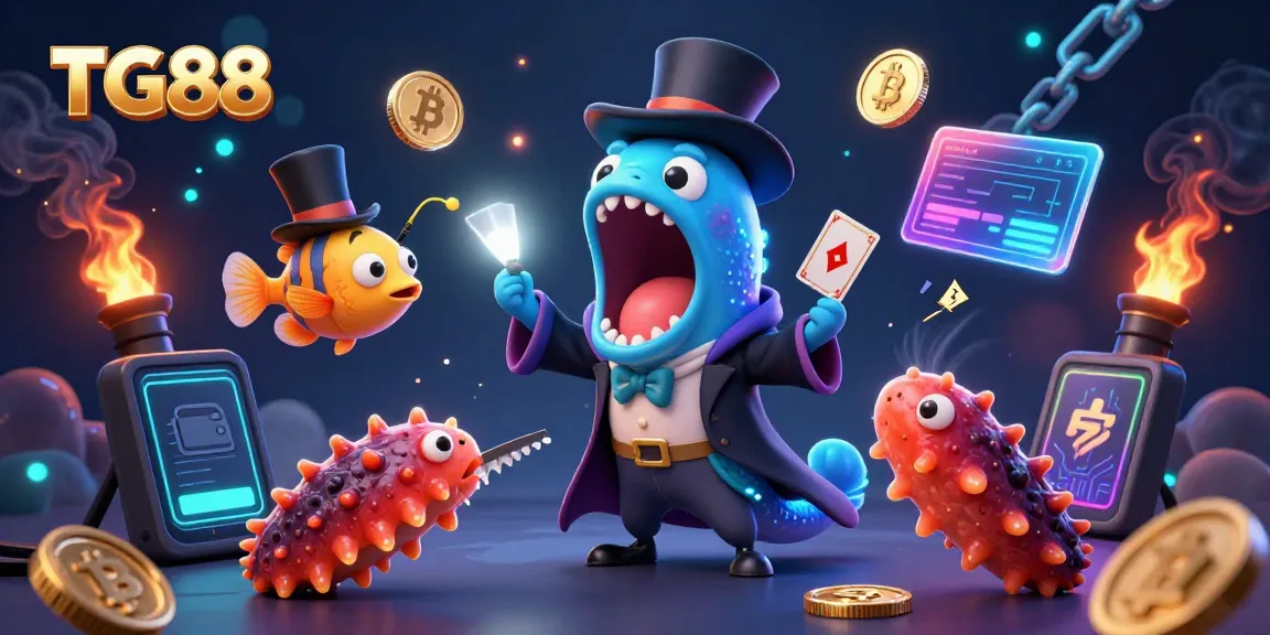 Engage in magical card tricks with TG88, featuring vibrant sea creatures in a dazzling casino atmosphere.
