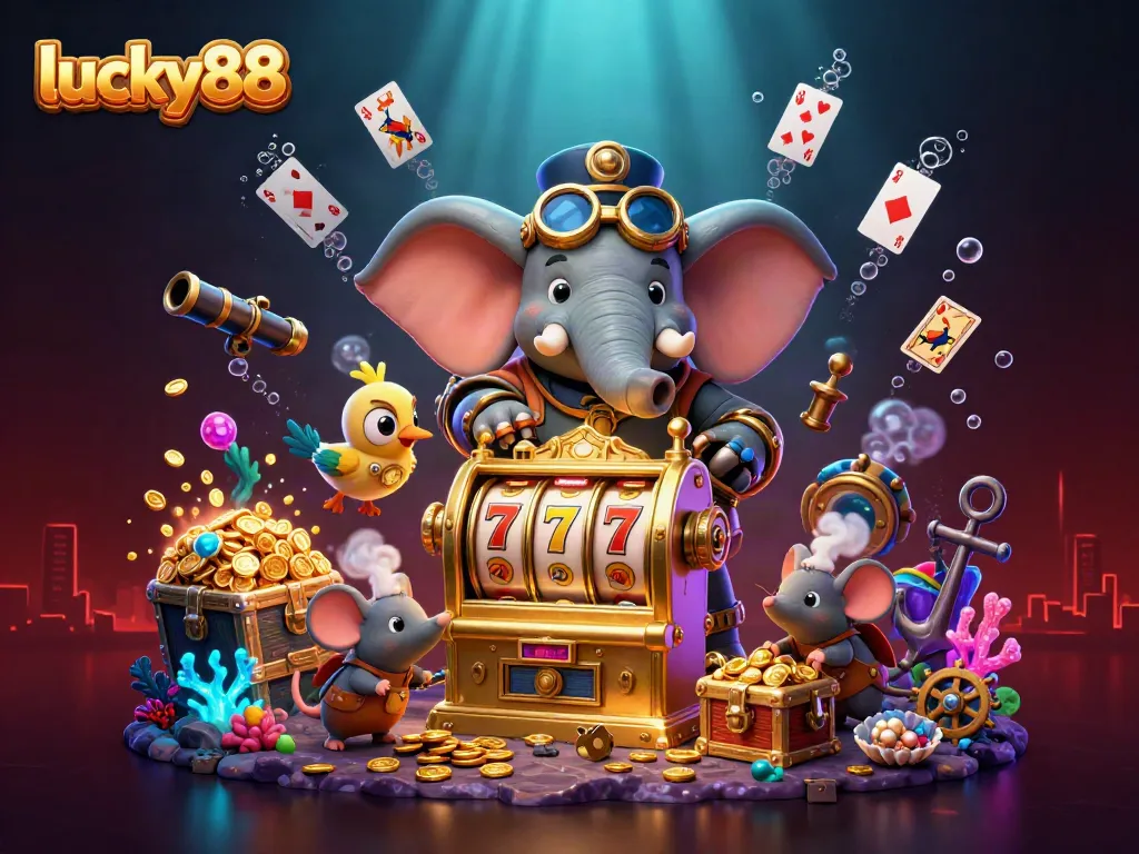 Experience thrilling lucky88 gameplay with vibrant steampunk characters and jackpot elements in a dynamic scene.