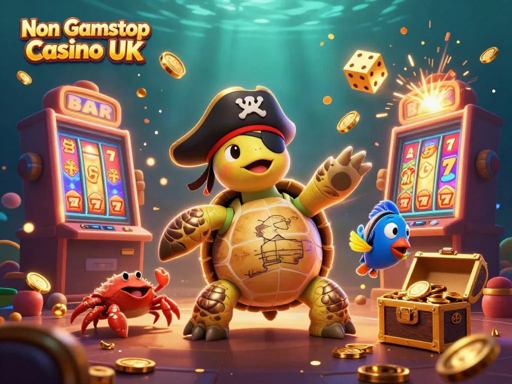 Experience the thrill of the Non Gamstop Casino UK with a vibrant underwater scene of cartoon characters alongside casino treasures.