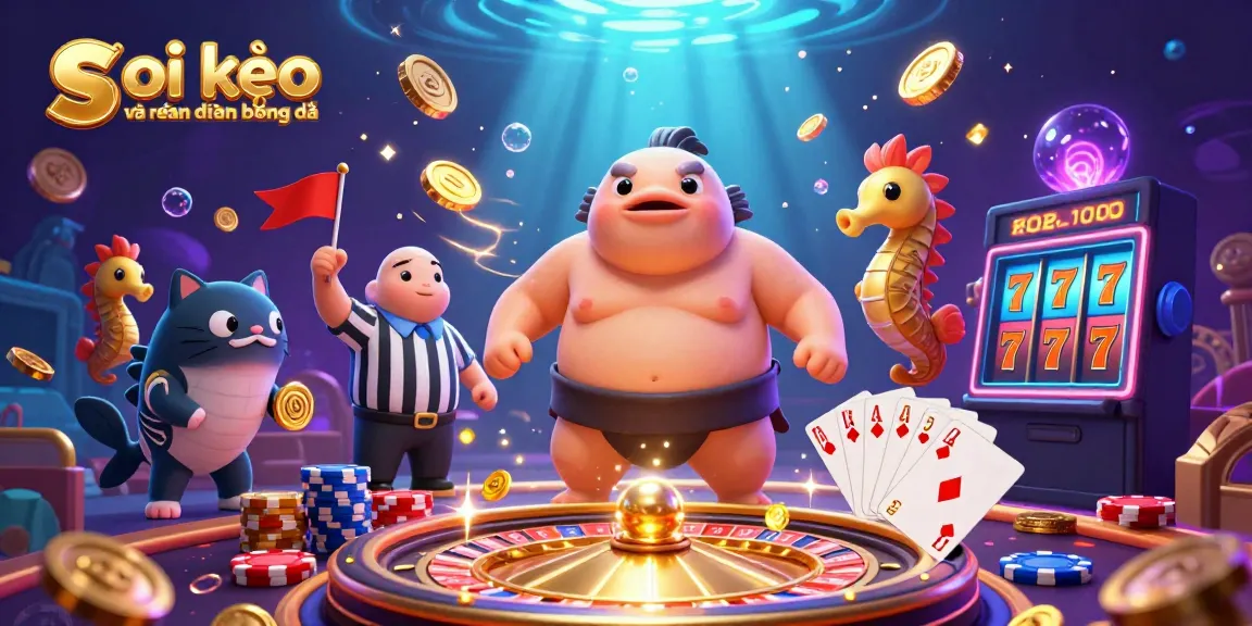 Spectacular underwater scene featuring the fugu in a sumo outfit among casino elements for soi kèo và nhận định bóng đá.