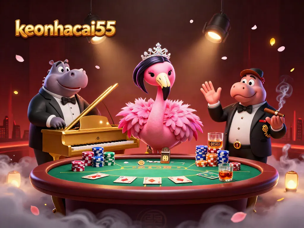 Feel the thrill as keonhacai55 showcases vibrant casino atmosphere with detailed characters and gaming elements.