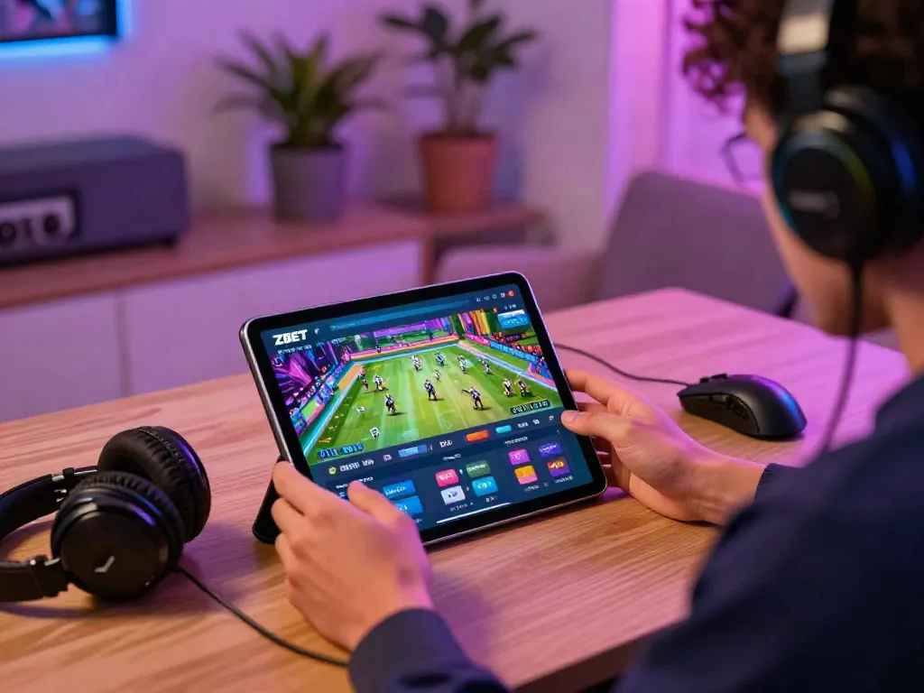 ZBET online betting experience with dynamic game interface and gamer engaged.