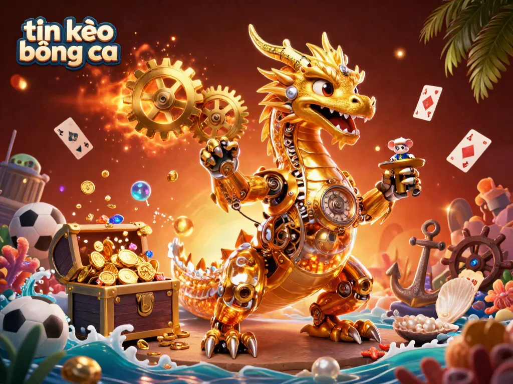 Engage with tin kèo bóng đá through a vibrant 3D illustration depicting a golden dragon and sports elements.