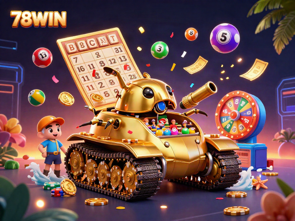 Experience excitement at 78WIN with a dynamic casino-themed scene featuring a golden beetle tank.
