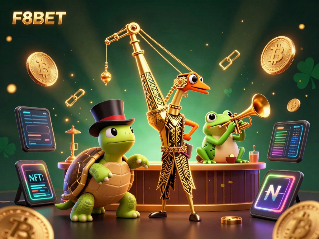 Experience F8BET's vibrant casino world with cartoon characters in a dynamic 3D scene.