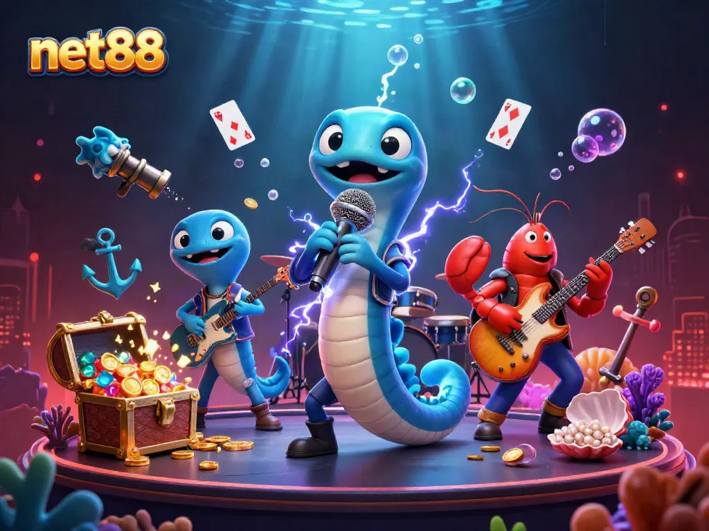 Experience the electrifying performance of net88 at an underwater casino, full of treasures and vibrant energy.