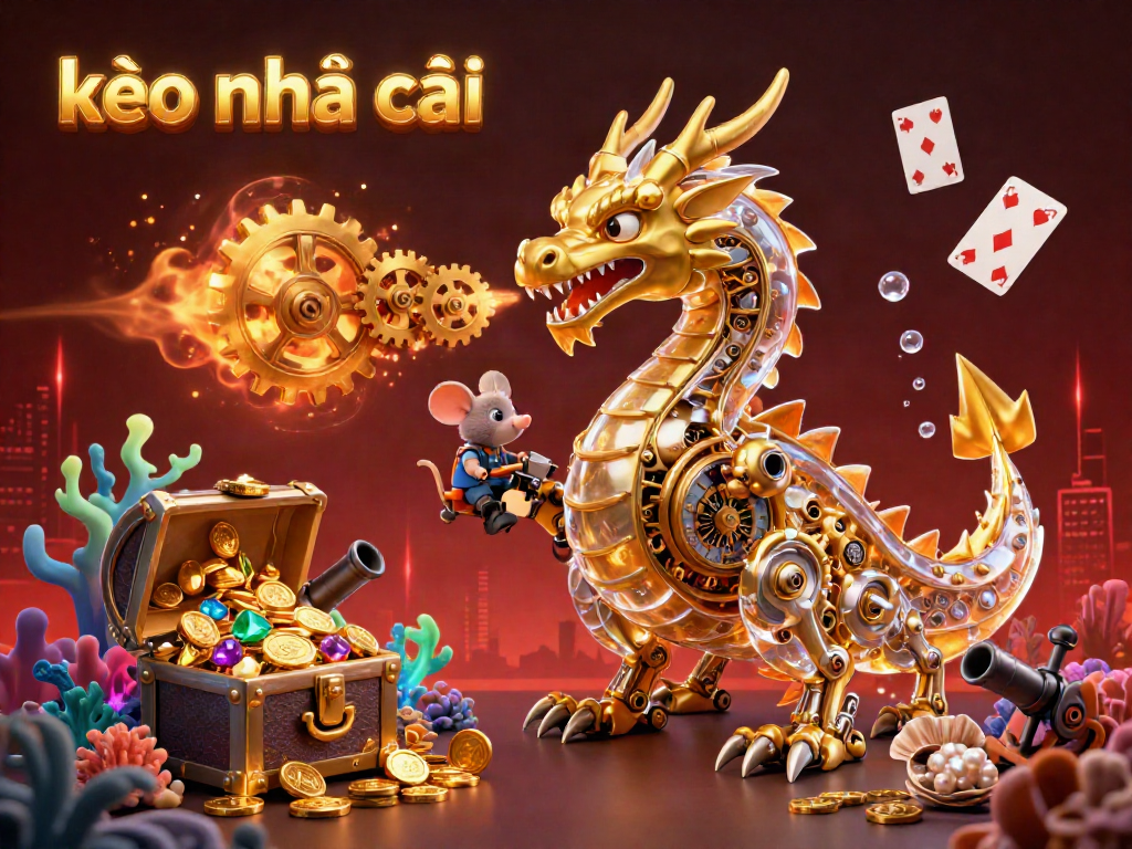Engage with kèo nhà cái through an illustration showing a golden dragon and treasures, symbolizing gambling excitement.