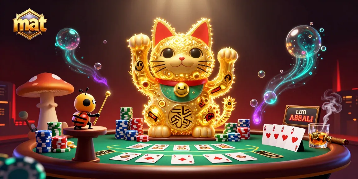 Bet on mat with a vibrant scene of casino fireflies creating a lucky cat under dazzling lights.