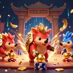 Engage in thrilling gameplay at Open88 com, where cartoon pangolins compete in a festive casino scene.