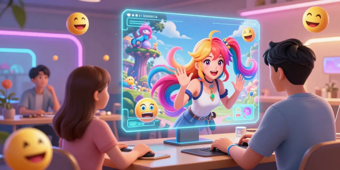 Engaging hentai AI chat scene featuring animated characters in a vibrant virtual room.