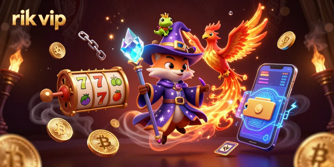 Win big with rik vip's dynamic slots, showcasing colorful reels and engaging characters.