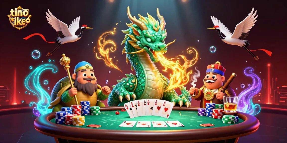 Engage in thrilling gameplay with tinsoikeo at a vibrant poker scene featuring a lucky dragon and dynamic elements.