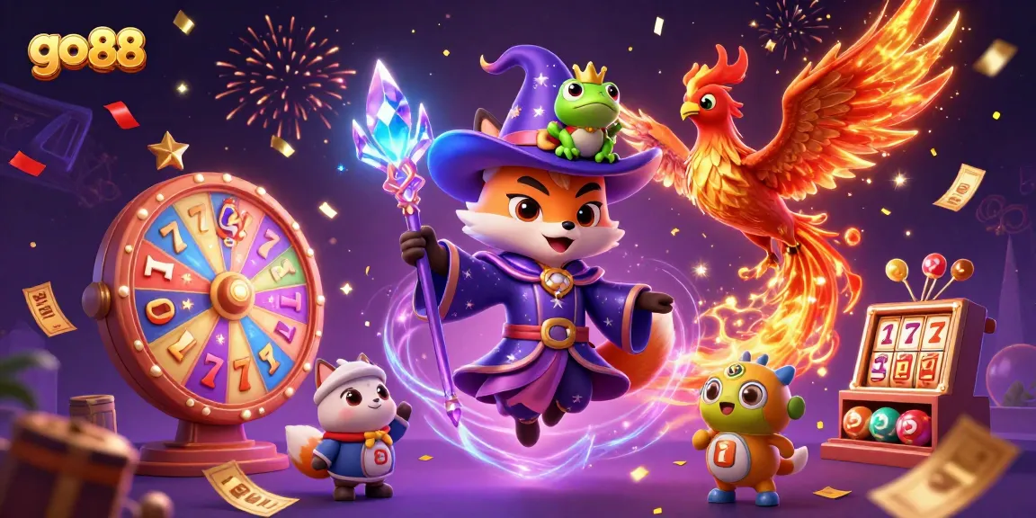 Experience exciting wins at go 88 with colorful slot machines and magical characters in a vibrant scene.