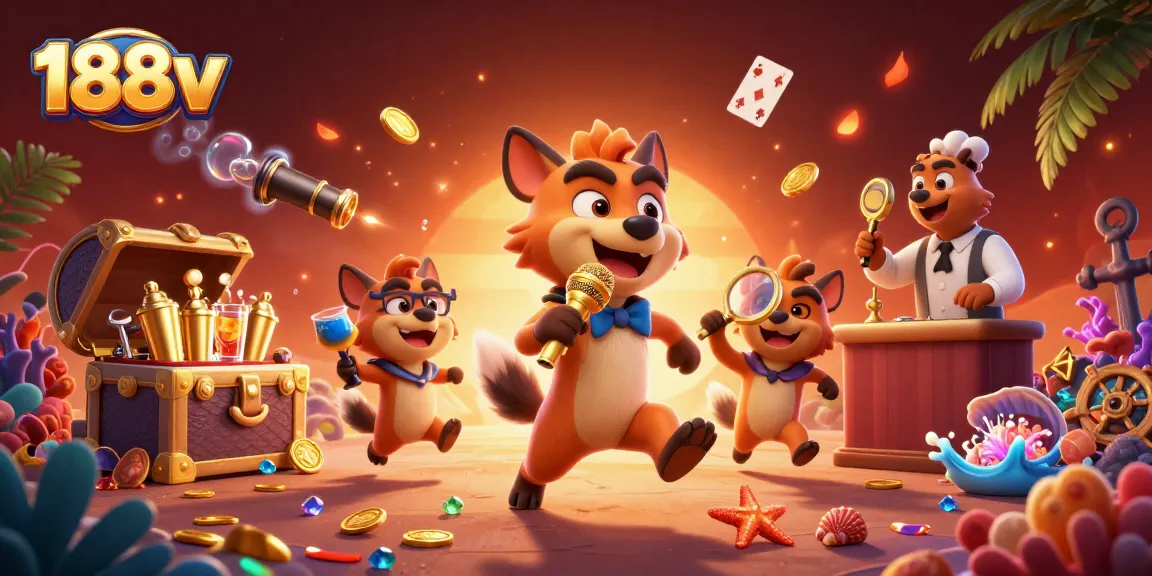 Engage with the vibrant world of 188v online casino featuring lively hyenas in an animated casino scene.
