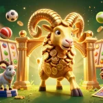 Unleash excitement with vipwin in this vibrant 3D casino scene featuring a golden ram and slot machines.