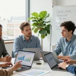 Team discussing business SIM only deals UK in a modern office environment