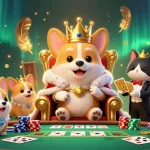 Experience thrilling gaming action with 188bet com, featuring a royal corgi on a gambling throne surrounded by opulent casino elements.