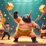 Engage in thrilling gameplay at gaysvp as a vibrant sumo beetle champion celebrates a jackpot.