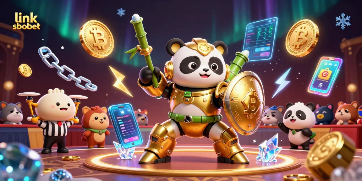 Experience thrilling action with link sbobet in this vibrant 3D illustration of a mech-suit panda in an arena.