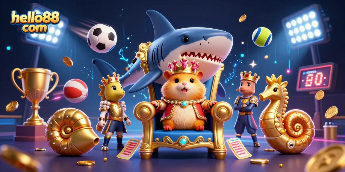 Experience thrilling action at hello88 com with a golden hamster king and dynamic sports elements!
