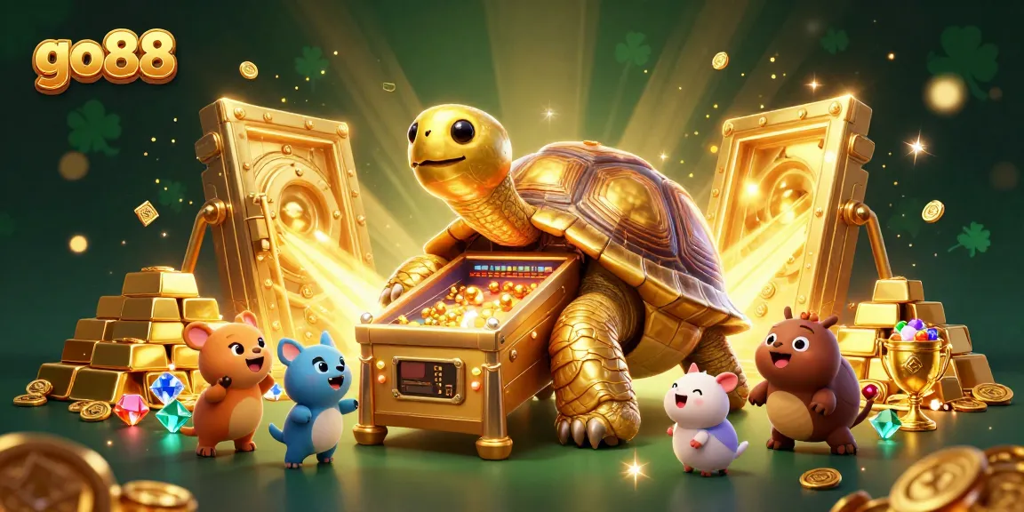 Experience excitement at go88 with golden jackpots and gaming thrills in this vibrant 3D illustration.