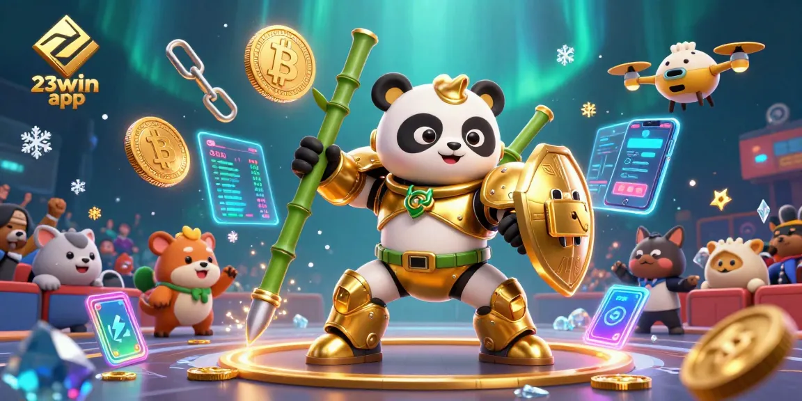Experience thrilling gameplay with the 23win app, featuring a vibrant 3D gaming scene with crypto elements.
