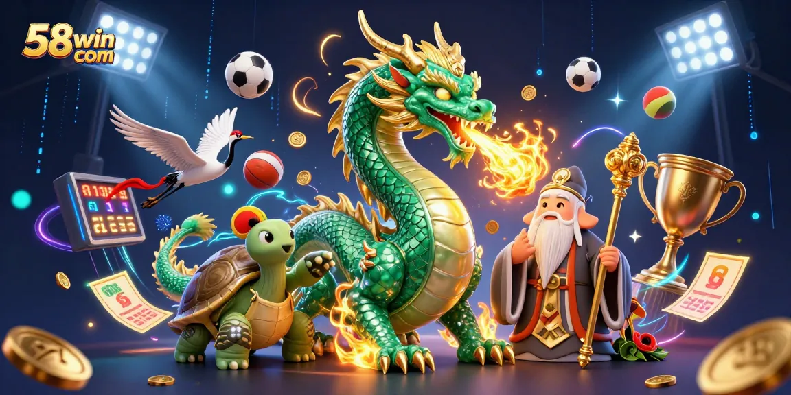 Engage with 58win com in a vibrant gambling scene featuring dynamic characters and sports elements.