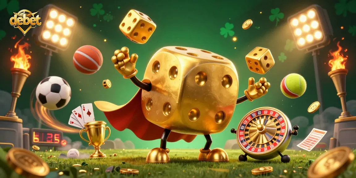 Experience the thrill of debet sports betting with dynamic play featuring golden dice and vibrant sports elements.