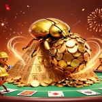 Experience winning with TX88 as a golden beetle rolls coins at a vibrant casino pyramid.
