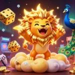 KU88 captivates players in a vibrant casino scene featuring a roaring sun lion and dazzling game elements.
