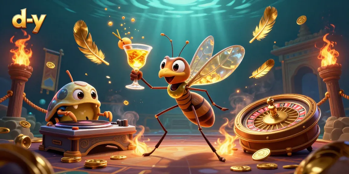 Engage in thrilling casino action with d-y's unique characters amidst an exciting gaming atmosphere.