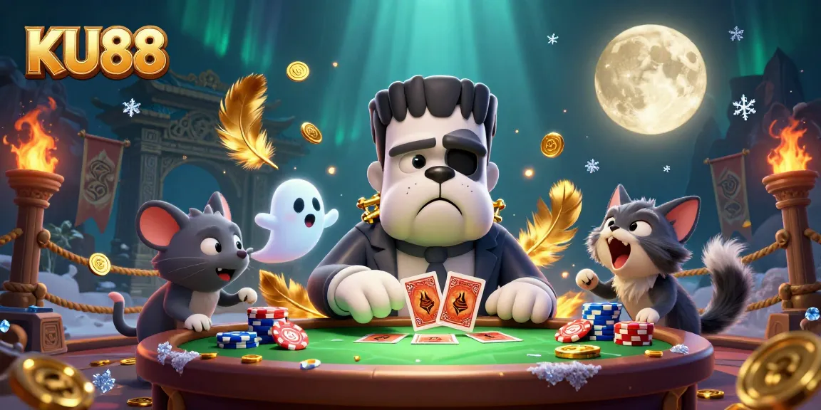 Engage in thrilling gameplay at KU88 with a colorful 3D casino scene featuring unique characters.