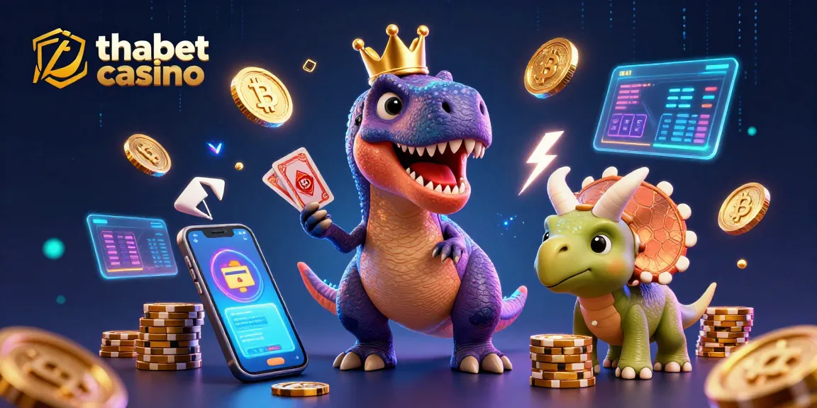 Engage with thabet casino in a vibrant 3D world of gaming excitement featuring a T-Rex, pterodactyl, and triceratops.