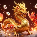 Experience thrilling gameplay with the debet dragon and phoenix amidst floating symbols and coins.